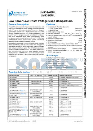 LM139AQML datasheet - Low Power Low Offset Voltage Quad Comparators