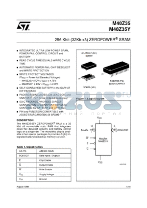 M48Z35 datasheet - 256 Kbit 32Kb x8 ZEROPOWER SRAM