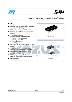 M48Z35-70MH1E datasheet - 256Kbit (32Kbit x 8) ZEROPOWER SRAM