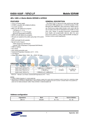 K4S511533F-F75 datasheet - 8M x 16Bit x 4 Banks Mobile SDRAM in 54FBGA