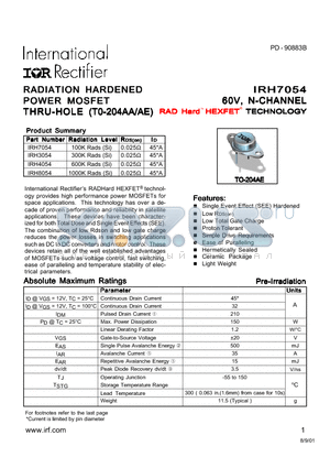 IRH7054 datasheet - RADIATION HARDENED POWER MOSFET THRU-HOLE