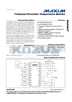 MAX6697EP datasheet - 7-Channel Precision Temperature Monitor