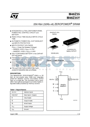 M48Z35-70PC1 datasheet - 256 Kbit 32Kb x8 ZEROPOWER SRAM