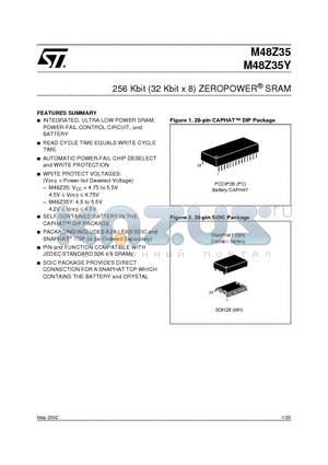 M48Z35-70PC1 datasheet - 256 Kbit (32 Kbit x 8) ZEROPOWER SRAM