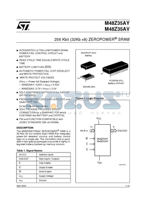 M48Z35AV-100MH1TR datasheet - 256 Kbit 32Kb x8 ZEROPOWER SRAM