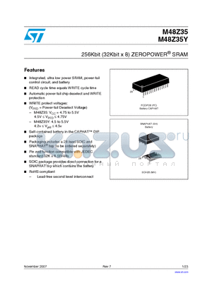 M48Z35-70PC1E datasheet - 256Kbit (32Kbit x 8) ZEROPOWER SRAM