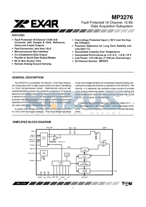 MP3276AG datasheet - Fault Protected 16 Channel, 12-Bit Data Acquisition Subsystem