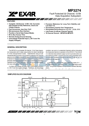 MP3274 datasheet - Fault Protected 32 Channel, 12-Bit Data Acquisition Subsystem