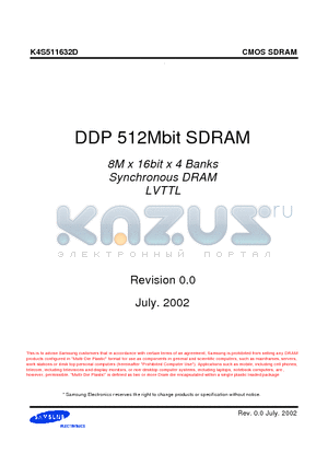 K4S511632D-KC/L1L datasheet - DDP 512Mbit SDRAM 8M x 16bit x 4 Banks Synchronous DRAM LVTTL