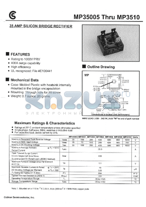 MP3501 datasheet - 35 AMP SILICON BRIDGE RECTIFIER