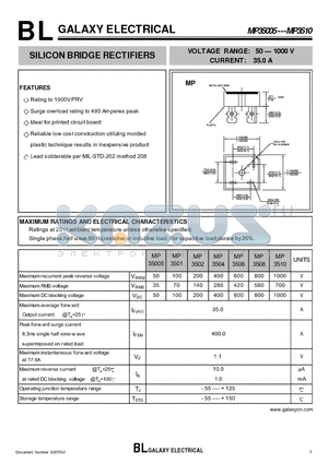 MP3501 datasheet - SILICON BRIDGE RECTIFIERS