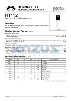 HT112 datasheet - NPN EPITAXIAL PLANAR TRANSISTOR