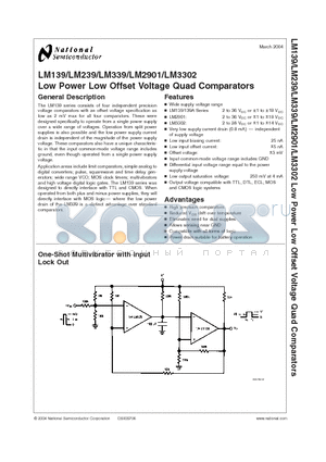 LM139WG/883 datasheet - Low Power Low Offset Voltage Quad Comparators