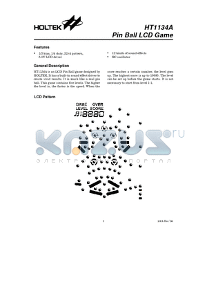 HT1134A datasheet - Pin Ball LCD Game