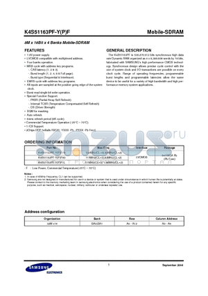 K4S51163PF-Y datasheet - 8M x 16Bit x 4 Banks Mobile-SDRAM