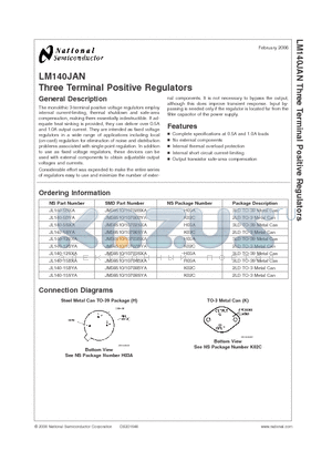 LM140JAN datasheet - Three Terminal Positive Regulators