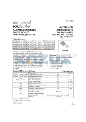 IRHF58034CM datasheet - RADIATION HARDENED POWER MOSFET THRU-HOLE (TO-257AA)