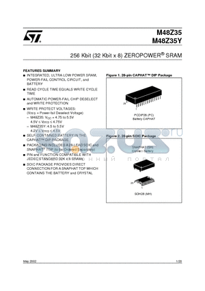 M48Z35Y-70MH6TR datasheet - 256 Kbit (32 Kbit x 8) ZEROPOWER SRAM