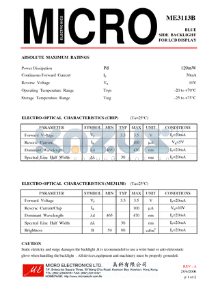 ME3113B datasheet - BLUE SIDE BACKLIGHT FOR LCD DISPLAY