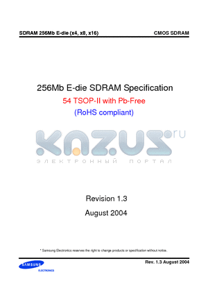 K4S560432E-UC75 datasheet - 256Mb E-die SDRAM Specification 54 TSOP-II with Pb-Free (RoHS compliant)