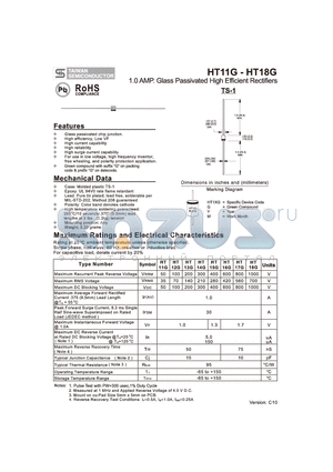 HT14G datasheet - 1.0 AMP. Glass Passivated High Efficient Rectifiers