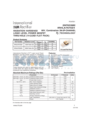 IRHLA7670Z4 datasheet - RADIATION HARDENED LOGIC LEVEL POWER MOSFET THRU-HOLE (14-LEAD FLAT PACK)