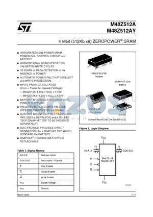 M48Z512ACS datasheet - 4 Mbit 512Kb x8 ZEROPOWER SRAM