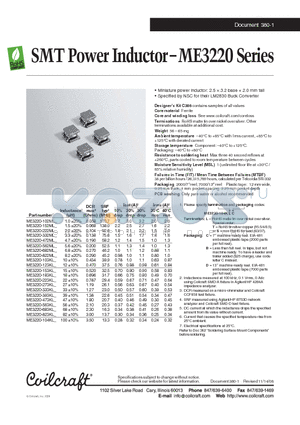 ME3220-102ML datasheet - SMT Power Inductor