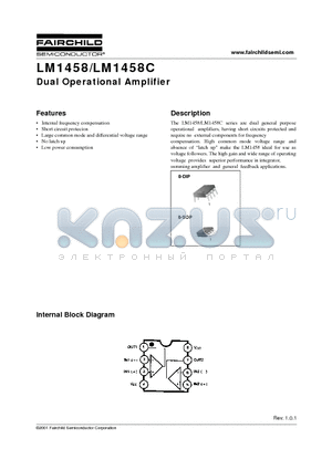 LM1458 datasheet - Dual Operational Amplifier