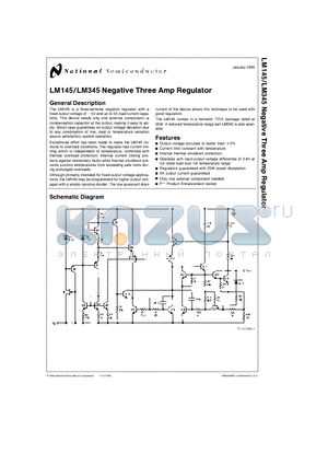 LM145K-5.0/883 datasheet - Negative Three Amp Regulator