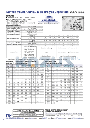 NACEW100K164X5.5TR13F datasheet - Surface Mount Aluminum Electrolytic Capacitors