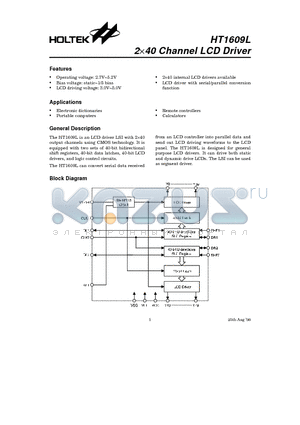 HT1609 datasheet - 2x 40 Channel LCD Driver