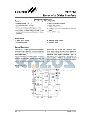 HT1611C datasheet - Timer with Dialer Interface