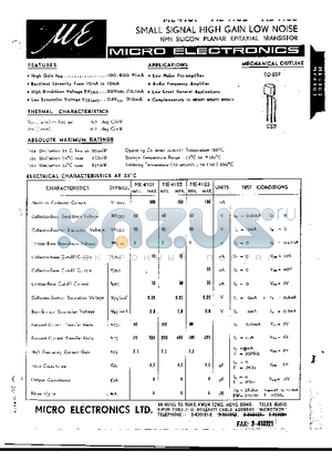 ME4103 datasheet - NPN SIGNAL HIGH GAIN LOW NOISE NPN SILICON PLANAR EPITAXIAL TRANSISTOR