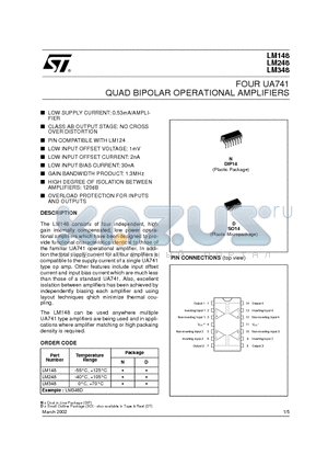 LM148 datasheet - QUAD BIPOLAR OPERATIONAL AMPLIFIERS