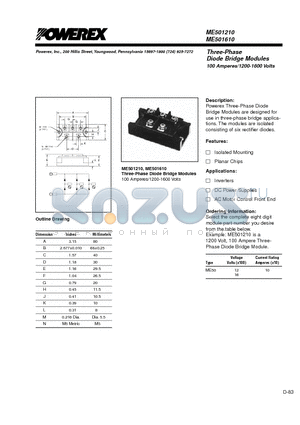 ME501210 datasheet - Three-Phase Diode Bridge Modules (100 Amperes/1200-1600 Volts)