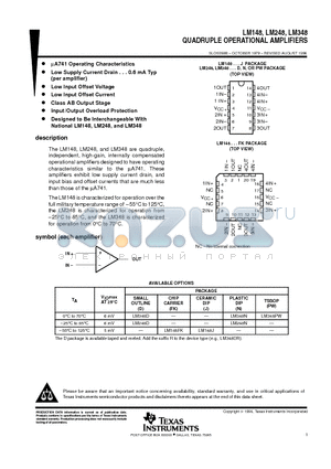 LM148J datasheet - QUADRUPLE OPERATIONAL AMPLIFIERS