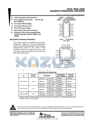 LM148J datasheet - QUADRUPLE OPERATIONAL AMPLIFIERS