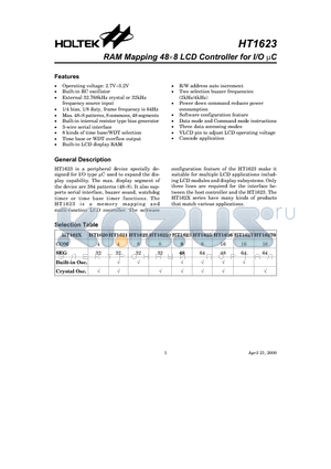 HT1623 datasheet - RAM Mapping 48x8 LCD Controller for I/O C