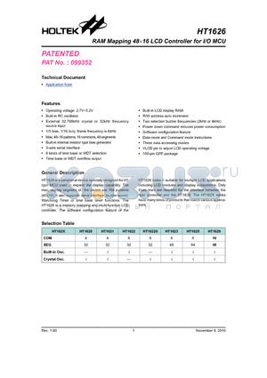 HT1623 datasheet - RAM Mapping 4816 LCD Controller for I/O MCU