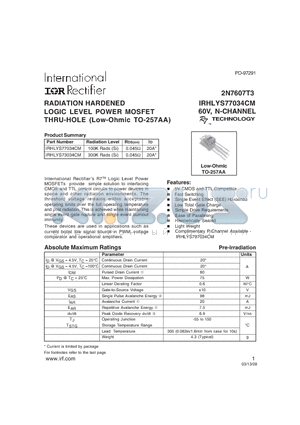 IRHLYS77034CM datasheet - RADIATION HARDENED LOGIC LEVEL POWER MOSFET THRU-HOLE (Low-Ohmic TO-257AA