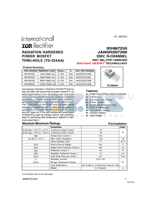 IRHM4250 datasheet - RADIATION HARDENED POWER MOSFET THRU-HOLE (TO-254AA)