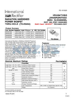 IRHM4260 datasheet - RADIATION HARDENED POWER MOSFET THRU-HOLE(T0-254AA)