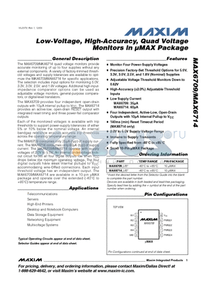 MAX6714UB datasheet - Low-Voltage, High-Accuracy, Quad Voltage Monitors in lMAX Package