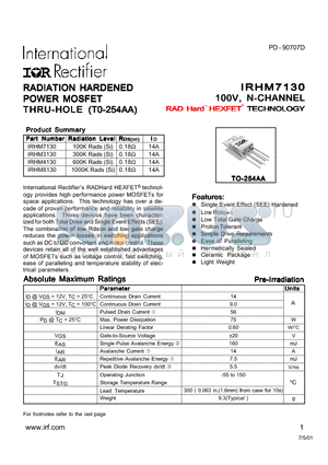 IRHM7130 datasheet - RADIATION HARDENED POWER MOSFET THRU-HOLE