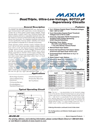 MAX6716AUT datasheet - Dual/Triple, Ultra-Low-Voltage, SOT23 uP Supervisory Circuits