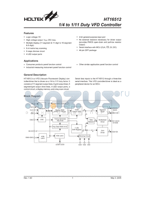 HT16512_05 datasheet - 1/4 to 1/11 Duty VFD Controller