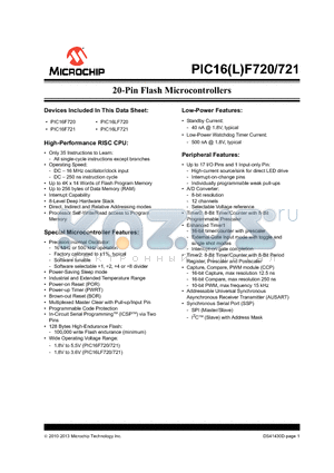 PIC16LF722A datasheet - 20-Pin Flash Microcontrollers