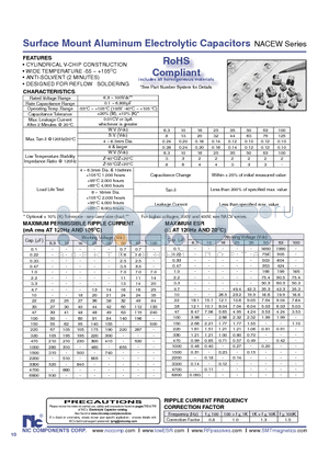 NACEW101K254X5.5TR13F datasheet - Surface Mount Aluminum Electrolytic Capacitors