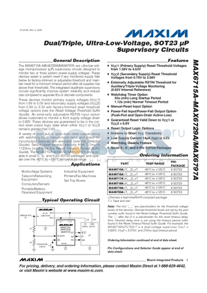 MAX6721A datasheet - Dual/Triple, Ultra-Low-Voltage, SOT23 uP Supervisory Circuits